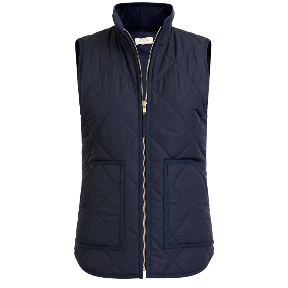 J.Crew Preppy Diamond Quilted Zip Up Mock Neck Preppy Puffer Vest Navy Blue XXS - Picture 4 of 13